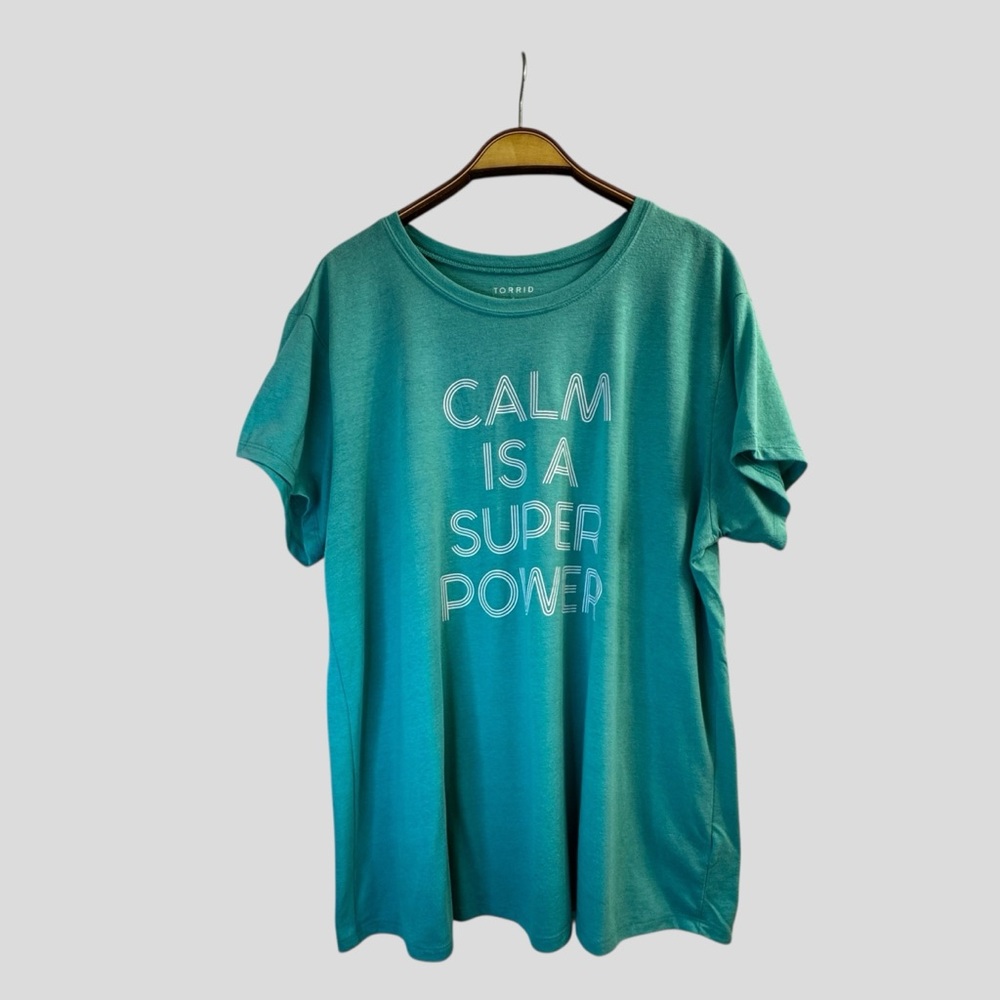 Torrid Green Calm Is Super Power Graphic Tee Casual Top Relaxed Fit Plus Size 1X